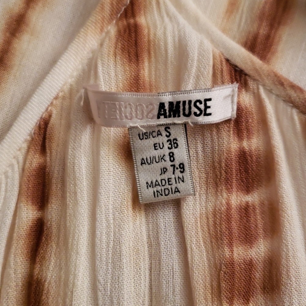 Amuse Society Brown V-neck Beaded T-back Tie Dye Embroided Dress Size S - Picture 6 of 8